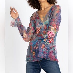 Johnny Was Biya Floral Calliope sheer Mesh Blouse